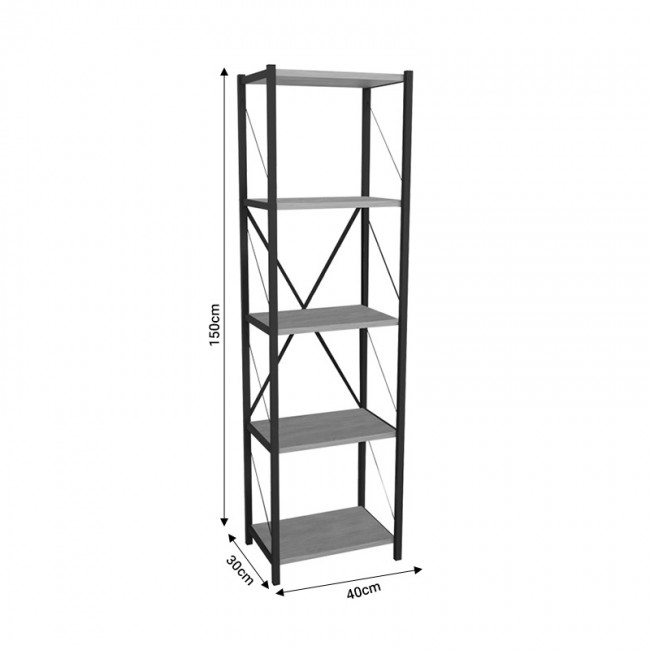 Βιβλιοθήκη Glase pakoworld oak-μαύρο μελαμίνης 40x30x150εκ Βιβλιοθήκη Glase pakoworld oak-μαύρο μελαμίνης 40x30x150εκ
