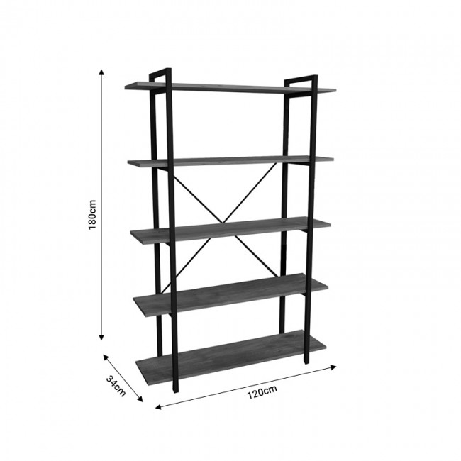 Βιβλιοθήκη Reson pakoworld oak-μαύρο μελαμίνης 120x34x180εκ