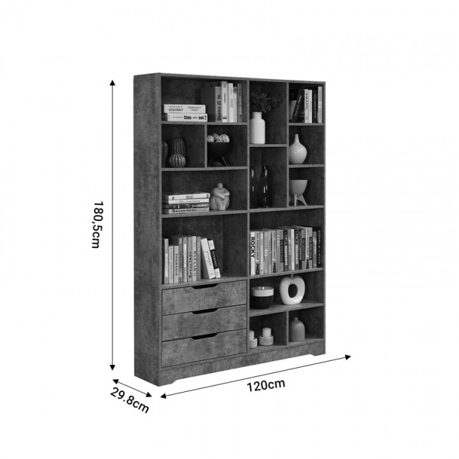 Βιβλιοθήκη Lucinda pakoworld γκρι oak 120x29.8x180.5εκ