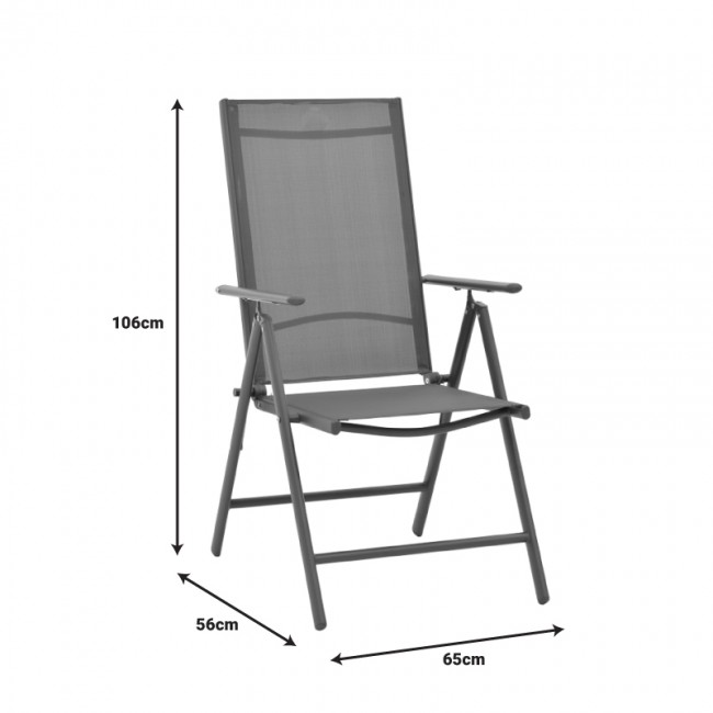 Πολυθρόνα Candor pakoworld ανθρακί αλουμίνιο και γκρι textilene 65x56x106εκ