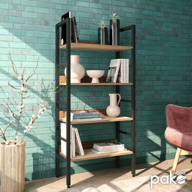 Βιβλιοθήκη Ramon pakoworld φυσικό-μαύρο 60x28x125,5εκ Βιβλιοθήκη Ramon pakoworld φυσικό-μαύρο 60x28x125,5εκ