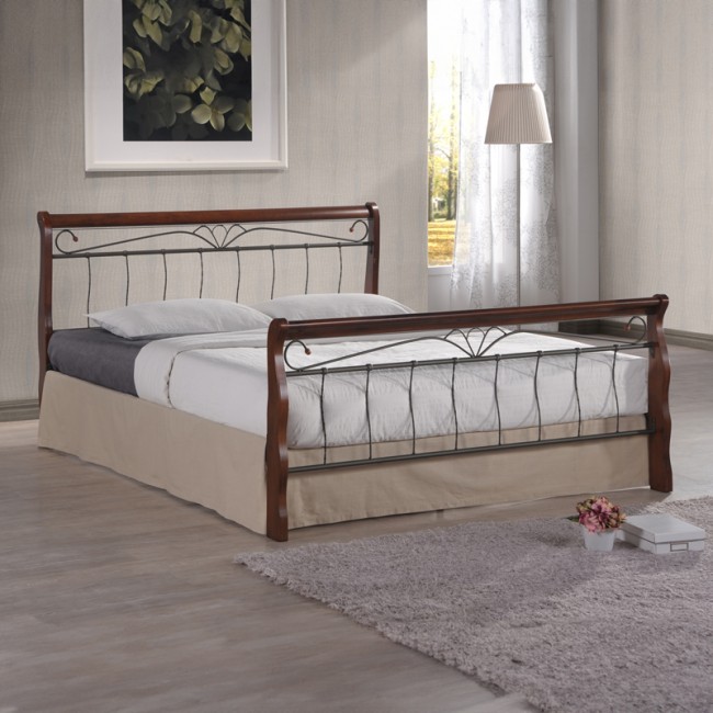 Κρεβάτι διπλό Verpen pakoworld καρυδί rubberwood-μαύρο μέταλλο 150x190εκ Κρεβάτι διπλό Verpen pakoworld καρυδί rubberwood-μαύρο μέταλλο 150x190εκ