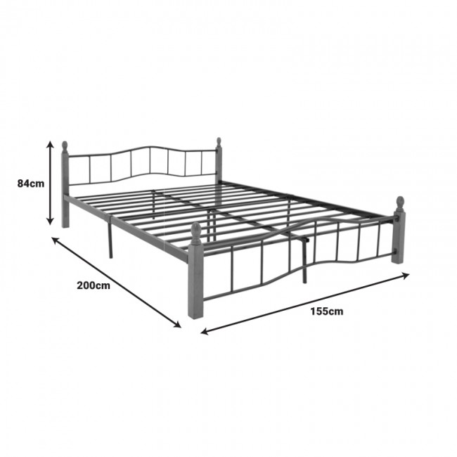 Κρεβάτι διπλό Faryn pakoworld καρυδί rubberwood-μαύρο μέταλλο 150x200εκ