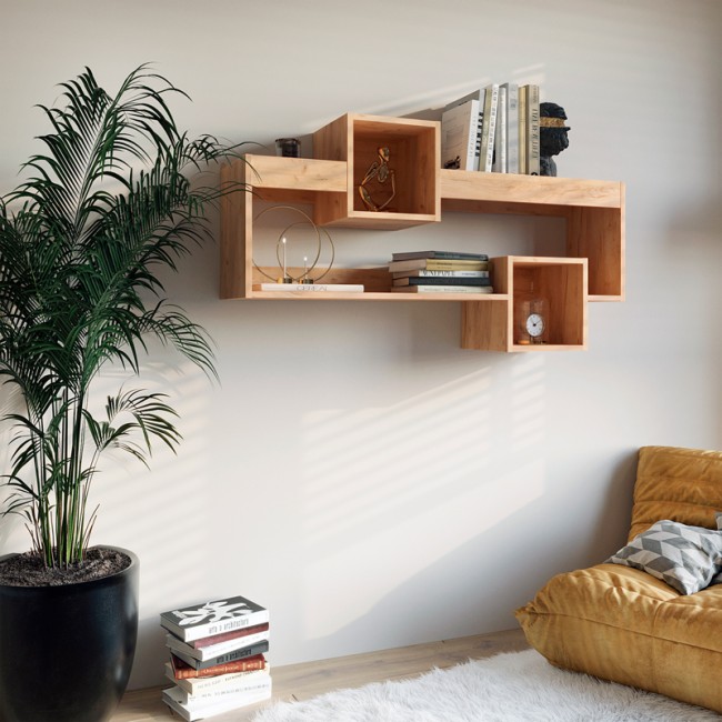Ραφιέρα τοίχου Shellie pakoworld μελαμίνης σε oak απόχρωση 120x28x65εκ Ραφιέρα τοίχου Shellie pakoworld μελαμίνης σε oak απόχρωση 120x28x65εκ