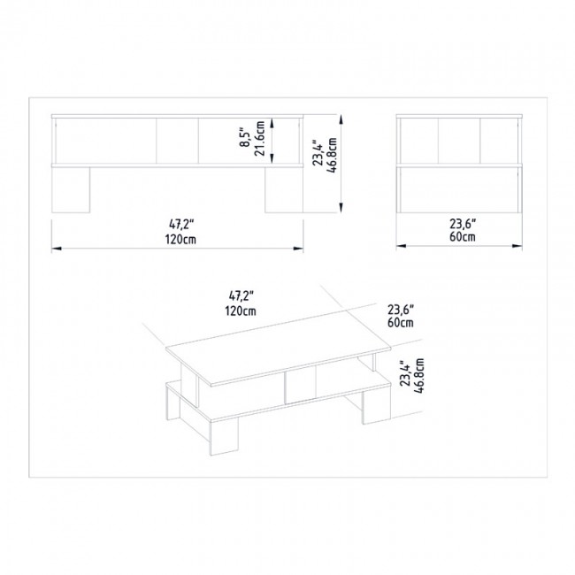 Τραπέζι σαλονιού Olly pakoworld λευκό 120x60x47εκ