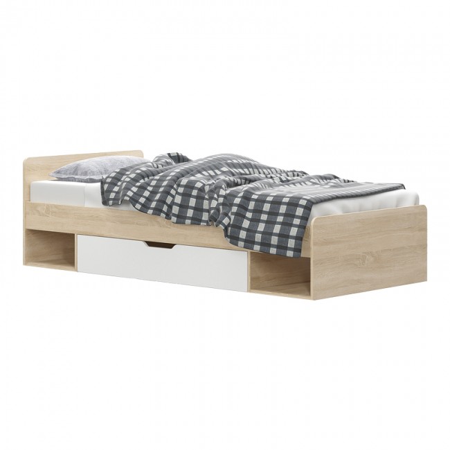 Κρεβάτι μονό με συρτάρι Letto pakoworld σε oak - λευκό απόχρωση 90x200εκ Κρεβάτι μονό με συρτάρι Letto pakoworld σε oak - λευκό απόχρωση 90x200εκ