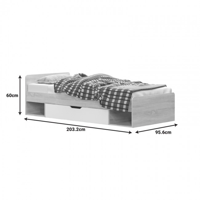 Κρεβάτι μονό με συρτάρι Letto pakoworld σε oak - λευκό απόχρωση 90x200εκ Κρεβάτι μονό με συρτάρι Letto pakoworld σε oak - λευκό απόχρωση 90x200εκ