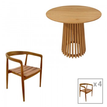 Τραπεζαρία 5τεμ Noody-Kenda pakoworld teak ξύλο σε φυσική απόχρωση Φ80x75 Τραπεζαρία 5τεμ Noody-Kenda pakoworld teak ξύλο σε φυσική απόχρωση Φ80x75