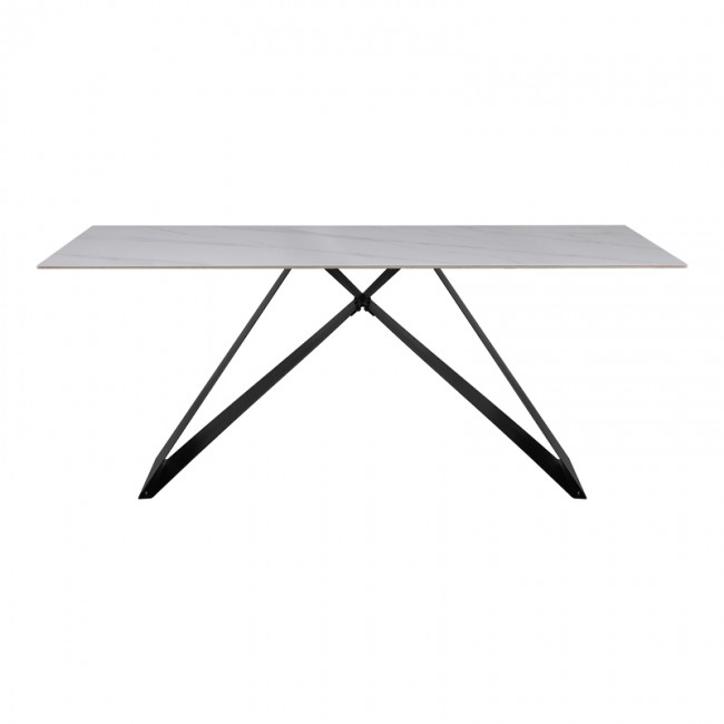 Τραπέζι Meja pakoword Sintered stone λευκό με μεταλλικά πόδια σε μαύρη απόχρωση 180x90x76εκ Τραπέζι Meja pakoword Sintered stone λευκό με μεταλλικά πόδια σε μαύρη απόχρωση 180x90x76εκ