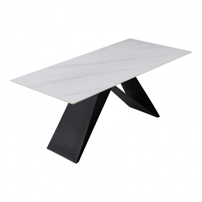 Τραπέζι Meja pakoword Sintered stone λευκό με μεταλλικά πόδια σε μαύρη απόχρωση 180x90x76εκ Τραπέζι Meja pakoword Sintered stone λευκό με μεταλλικά πόδια σε μαύρη απόχρωση 180x90x76εκ