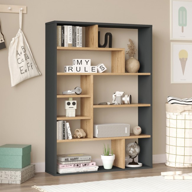 Βιβλιοθήκη Decora pakoworld σε φυσική-ανθρακί απόχρωση 90x22x123.6εκ Βιβλιοθήκη Decora pakoworld σε φυσική-ανθρακί απόχρωση 90x22x123.6εκ