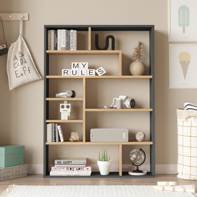Βιβλιοθήκη Decora pakoworld σε φυσική-ανθρακί απόχρωση 90x22x123.6εκ Βιβλιοθήκη Decora pakoworld σε φυσική-ανθρακί απόχρωση 90x22x123.6εκ
