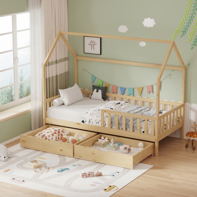 Παιδικό κρεβάτι Piccolo τ.Montessori με 2 συρτάρια pakoworld ξύλο πεύκου σε φυσική απόχρωση 90x190εκ