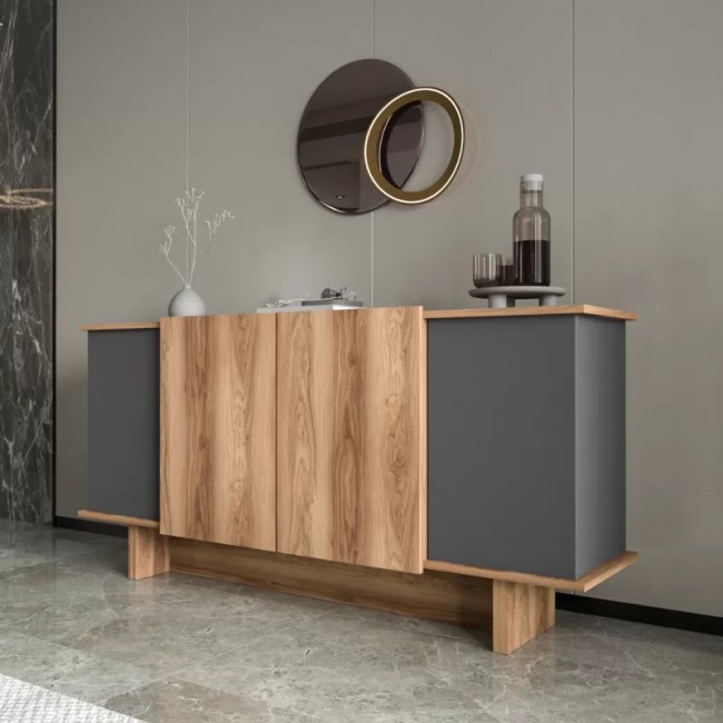 Μπουφές Diona pakoworld σε ανθρακί - oak απόχρωση 180x45x80εκ Μπουφές Diona pakoworld σε ανθρακί - oak απόχρωση 180x45x80εκ