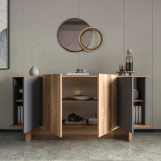 Μπουφές Diona pakoworld σε ανθρακί - oak απόχρωση 180x45x80εκ Μπουφές Diona pakoworld σε ανθρακί - oak απόχρωση 180x45x80εκ