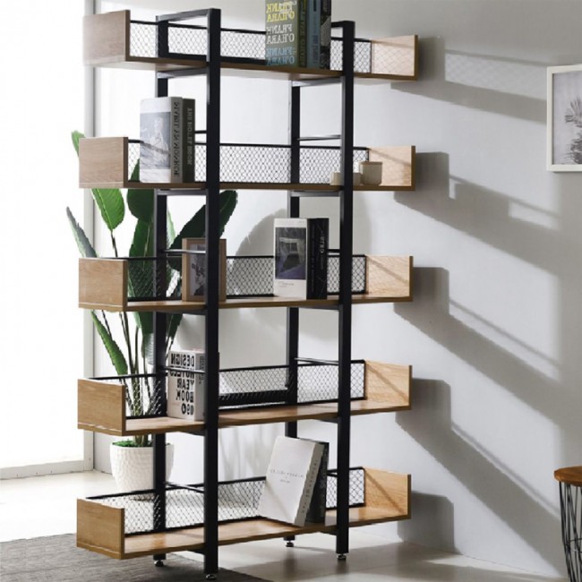 Βιβλιοθήκη Musha pakoworld μέταλλο μαύρο με oak απόχρωση 120x22x185εκ Βιβλιοθήκη Musha pakoworld μέταλλο μαύρο με oak απόχρωση 120x22x185εκ