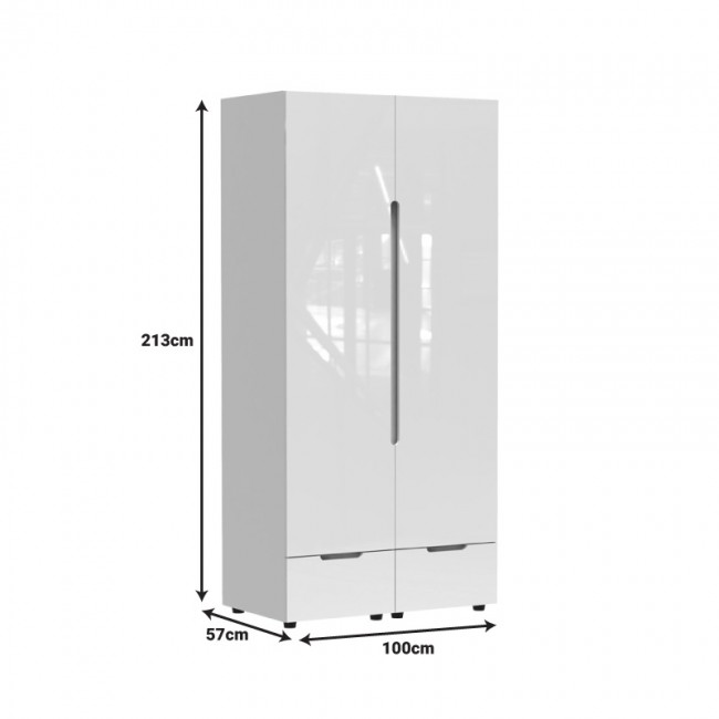 Ντουλάπα δίφυλλη Afina pakoworld mdf σε λευκή glossy απόχρωση 100x57x213εκ Ντουλάπα δίφυλλη Afina pakoworld mdf σε λευκή glossy απόχρωση 100x57x213εκ