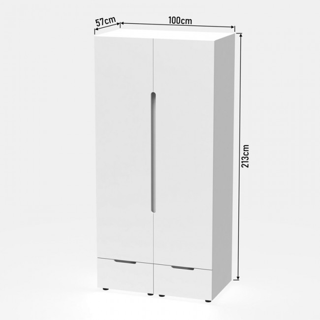 Ντουλάπα δίφυλλη Afina pakoworld mdf σε λευκή glossy απόχρωση 100x57x213εκ Ντουλάπα δίφυλλη Afina pakoworld mdf σε λευκή glossy απόχρωση 100x57x213εκ