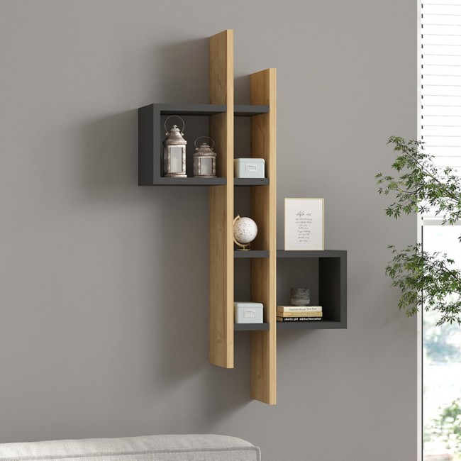 Ραφιέρα τοίχου Garel pakoworld σε oak-ανθρακί απόχρωση 53,8x19,6x108εκ Ραφιέρα τοίχου Garel pakoworld σε oak-ανθρακί απόχρωση 53,8x19,6x108εκ