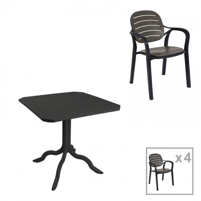Τραπεζαρία κήπου Groovy-Gentle pakoworld σετ 5τεμ PP ανθρακί 80x80x74,5εκ. Τραπεζαρία κήπου Groovy-Gentle pakoworld σετ 5τεμ PP ανθρακί 80x80x74,5εκ.