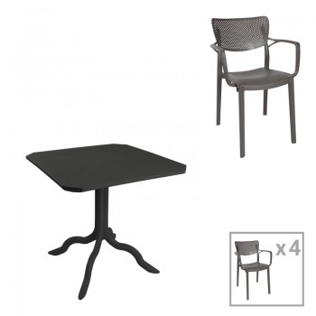 Τραπεζαρία κήπου Groovy-Frontline pakoworld σετ 5τεμ PP ανθρακί 80x80x74,5εκ.