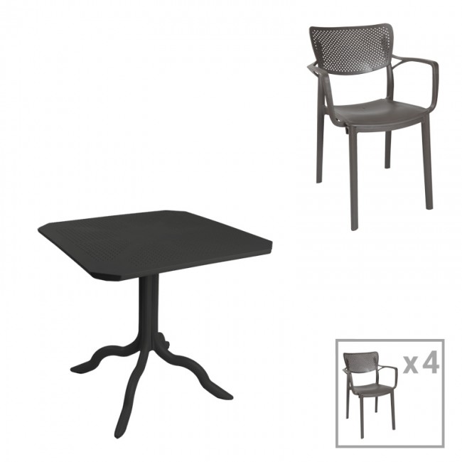 Τραπεζαρία κήπου Groovy-Frontline pakoworld σετ 5τεμ PP ανθρακί 80x80x74,5εκ.