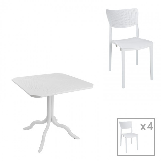 Τραπεζαρία Groovy-Ignite pakoworld σετ 5τεμ PP λευκό 80x80x74,5εκ. Τραπεζαρία Groovy-Ignite pakoworld σετ 5τεμ PP λευκό 80x80x74,5εκ.