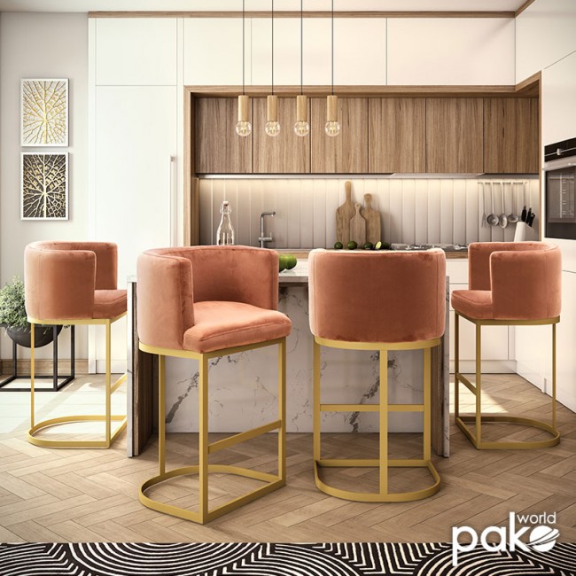 Σκαμπό μπαρ Viv pakoworld μεταλλικό χρυσό-βελούδο σάπιο μήλο 54x50x95εκ Σκαμπό μπαρ Viv pakoworld μεταλλικό χρυσό-βελούδο σάπιο μήλο 54x50x95εκ
