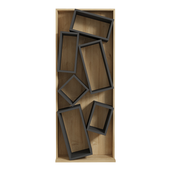 Βιβλιοθήκη Jamey pakoworld φυσικό-ανθρακί 60x24x153,6εκ Βιβλιοθήκη Jamey pakoworld φυσικό-ανθρακί 60x24x153,6εκ
