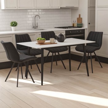 Τραπεζαρία Sabia-Gustas pakoworld σετ 5τεμ sintered stone-μαύρο-ανθρακί 120x60x75εκ