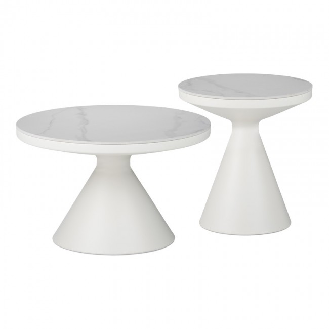 Βοηθητικά τραπέζια Coozlin Inart sintered stone σε απόχρωση λευκό μαρμάρου με λευκό μέταλλο Βοηθητικά τραπέζια Coozlin Inart sintered stone σε απόχρωση λευκό μαρμάρου με λευκό μέταλλο