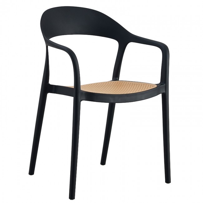 Πολυθρόνα Ember στοιβαζόμενη pakoworld με UV protection PP μπεζ-μαύρο 52.5x56.5x81εκ.