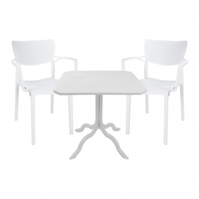 Τραπεζαρία Icon-Fontline pakoworld σετ 3τεμ PP σε λευκή απόχρωση