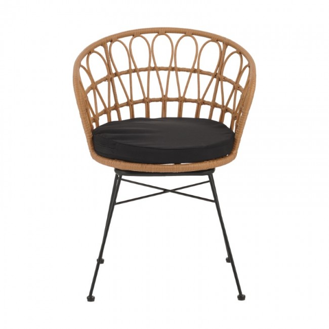 Πολυθρόνα Felicia pakoworld rattan φυσικό-μεταλλικό μαύρο πόδι Φ60x81εκ Πολυθρόνα Felicia pakoworld rattan φυσικό-μεταλλικό μαύρο πόδι Φ60x81εκ