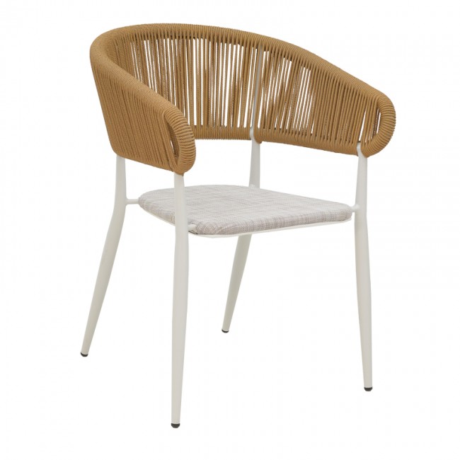 Πολυθρόνα αλουμινίου Raven pakoworld στοιβαζόμενη λευκός σκελετός-φυσικό textilene-rattan 57x62x78εκ Πολυθρόνα αλουμινίου Raven pakoworld στοιβαζόμενη λευκός σκελετός-φυσικό textilene-rattan 57x62x78εκ