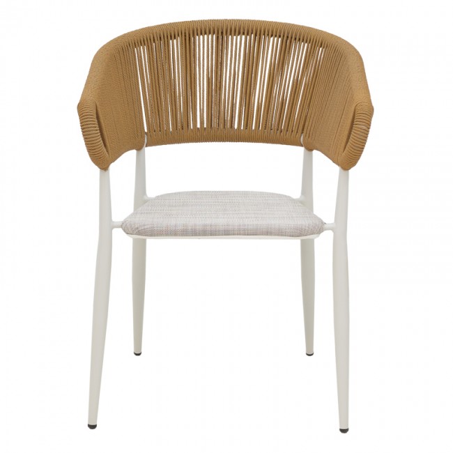 Πολυθρόνα αλουμινίου Raven pakoworld στοιβαζόμενη λευκός σκελετός-φυσικό textilene-rattan 57x62x78εκ Πολυθρόνα αλουμινίου Raven pakoworld στοιβαζόμενη λευκός σκελετός-φυσικό textilene-rattan 57x62x78εκ