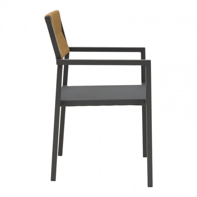 Πολυθρόνα αλουμινίου Savor pakoworld στοιβαζόμενη ανθρακί σκελετός-textilene φυσικό rattan 55x58x83εκ