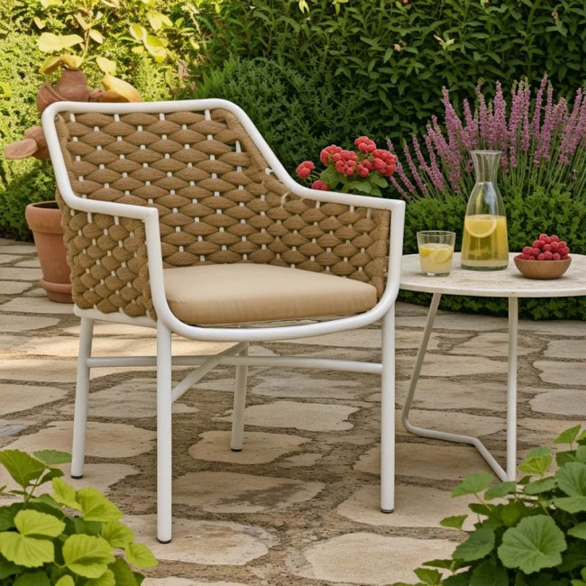 Πολυθρόνα Ortegia pakoworld αλουμίνιο με λευκό σκελετό- χακί σχοινί 57x62x82εκ Πολυθρόνα Ortegia pakoworld αλουμίνιο με λευκό σκελετό- χακί σχοινί 57x62x82εκ