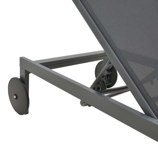 Ξαπλώστρα Mailo pakoworld ανθρακί αλουμίνιο και textilene σε μαύρη απόχρωση 71x206x30εκ