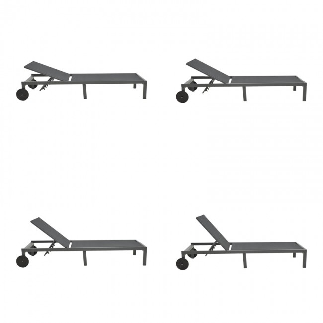 Ξαπλώστρα Mailo pakoworld ανθρακί αλουμίνιο και textilene σε μαύρη απόχρωση 71x206x30εκ