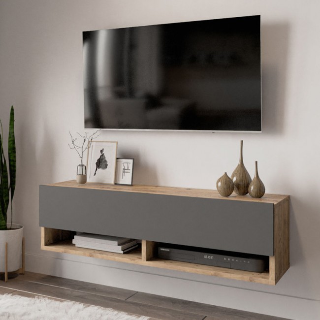 Έπιπλο τηλεόρασης επιτοίχιο Roscoe pakoworld ανθρακί-oak 100x31,5x29εκ Έπιπλο τηλεόρασης επιτοίχιο Roscoe pakoworld ανθρακί-oak 100x31,5x29εκ