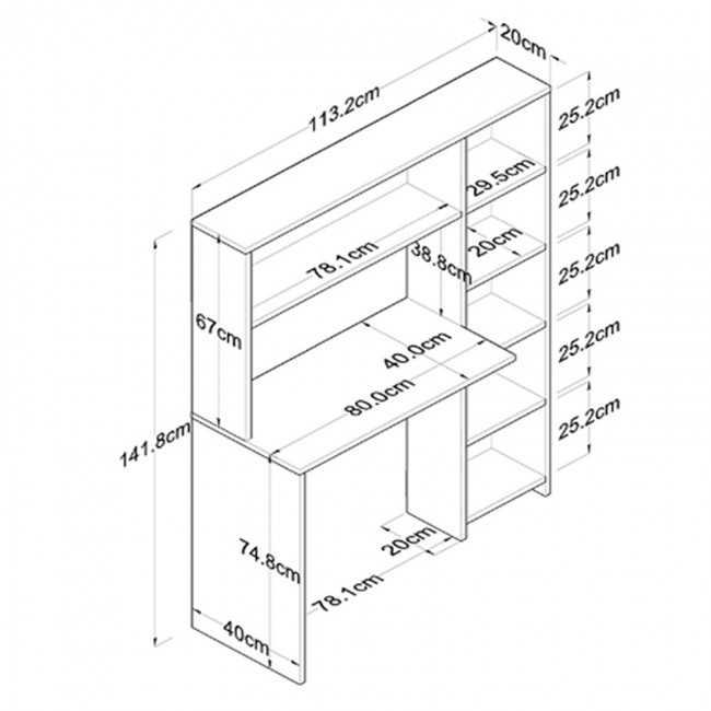 Γραφείο με βιβλιοθήκη Janson pakoworld σε oak απόχρωση 113.2x40x141.8εκ