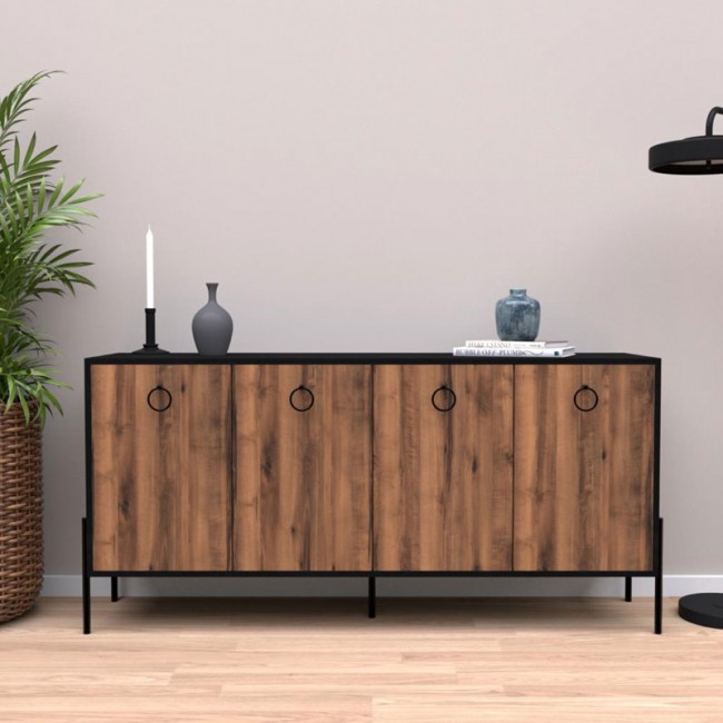 Μπουφές Twely pakoworld μελαμίνης καρυδί-μαύρο 160x40,5x79εκ Μπουφές Twely pakoworld μελαμίνης καρυδί-μαύρο 160x40,5x79εκ