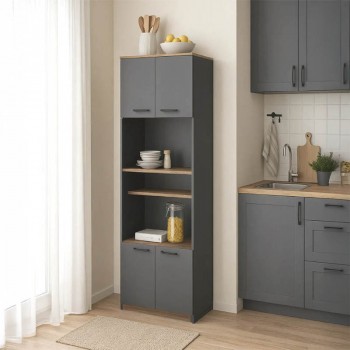 Ντουλάπα κουζίνας Rowan pakoworld σε oak-ανθρακί απόχρωση 60x42x182εκ