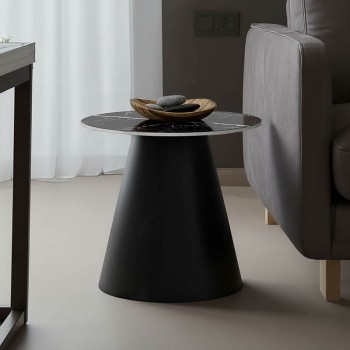 Βοηθητικό τραπέζι Fabrin Inart μαύρο μαρμάρου sintered stone-μαύρο μέταλλο Φ50x46εκ