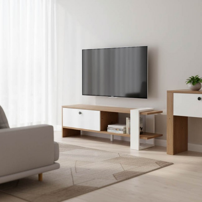 Έπιπλο τηλεόρασης Salon pakoworld χρώμα καρυδί-λευκό 120x25x37εκ Έπιπλο τηλεόρασης Salon pakoworld χρώμα καρυδί-λευκό 120x25x37εκ