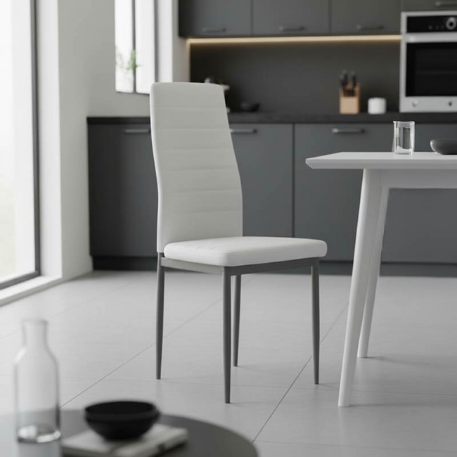 Καρέκλα Parker pakoworld μέταλλο-PU λευκό-γκρι πόδι 42x48x98εκ Καρέκλα Parker pakoworld μέταλλο-PU λευκό-γκρι πόδι 42x48x98εκ