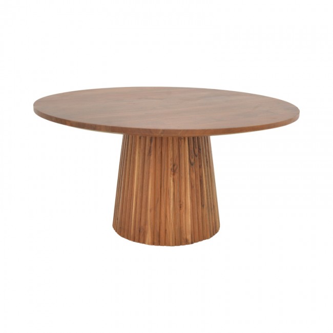 Τραπέζι σαλονιού Canicule ΙI pakoworld μασίφ ξύλο ακακίας σε καρυδί απόχρωση Φ80x40εκ