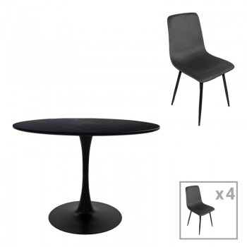 Τραπεζαρία Balou-Grato pakoworld σετ 5τεμ μαύρο Φ120x73εκ