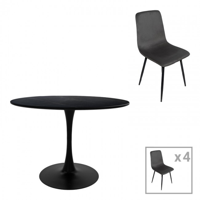 Τραπεζαρία Balou-Grato pakoworld σετ 5τεμ μαύρο Φ120x73εκ Τραπεζαρία Balou-Grato pakoworld σετ 5τεμ μαύρο Φ120x73εκ